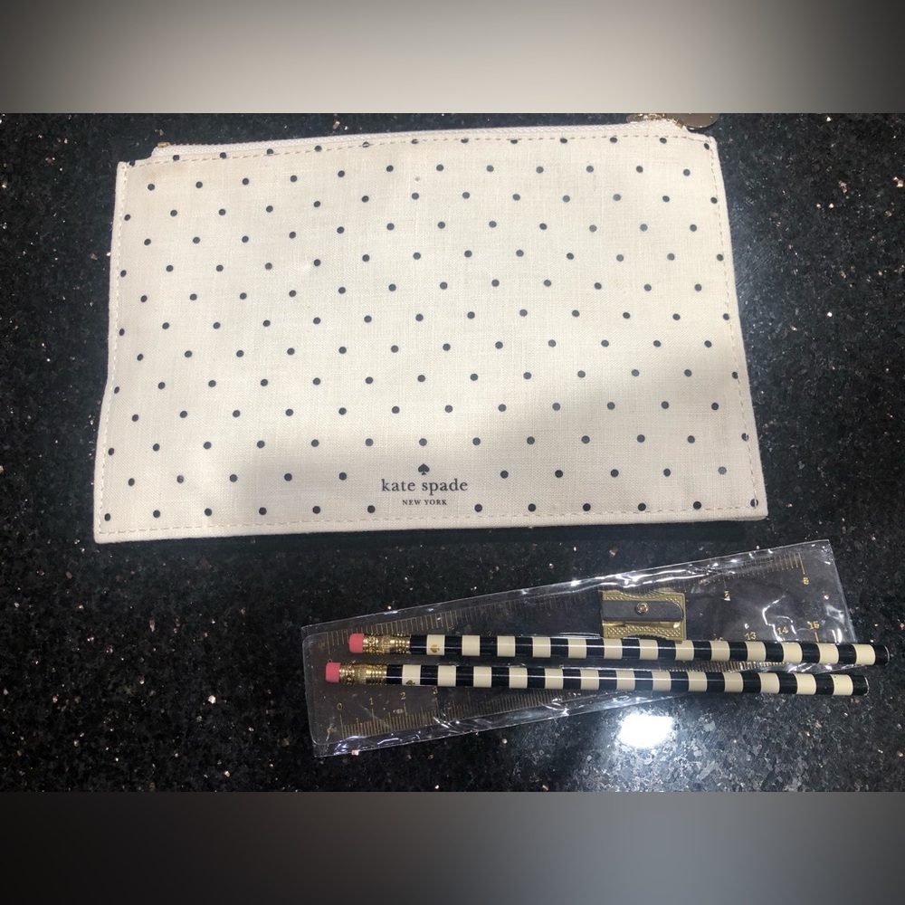 Kate Spade Striped Black and Cream Pencils with Gold Sharpener